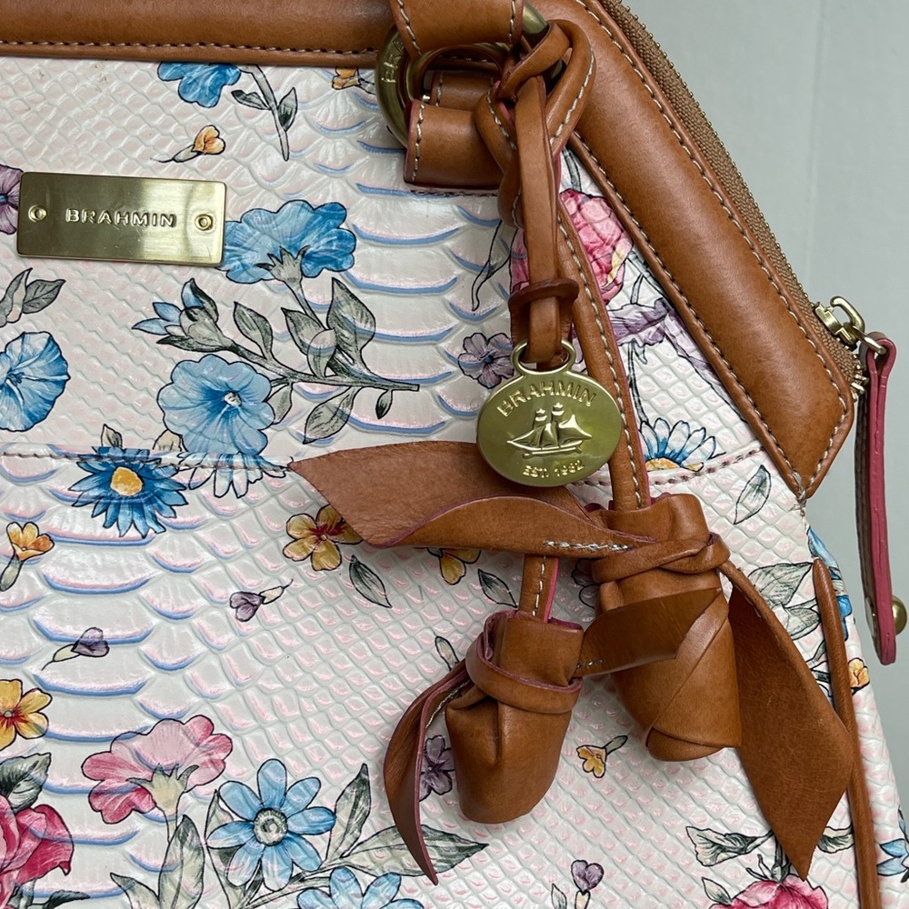 BRAHMIN LIGHT PINK OASIS FLORAL ELISA Satchel Super Rare & Hard To Find - Picture 3 of 17